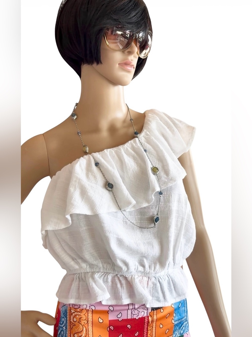 American Eagle White Elastic Waist One Shoulder Cropped top Size Small